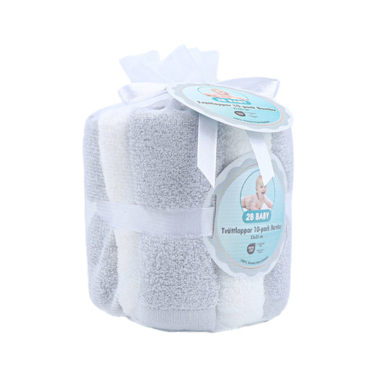 2B Baby Tvättlappar Bambu 10-pack Grå/Vita